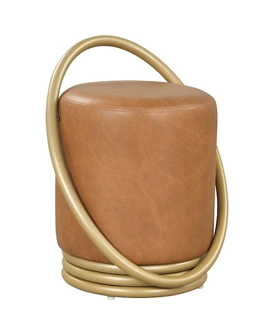 Gymax Round Vanity Stool Faux Leather Makeup Chair with Halo Design for Bedroom