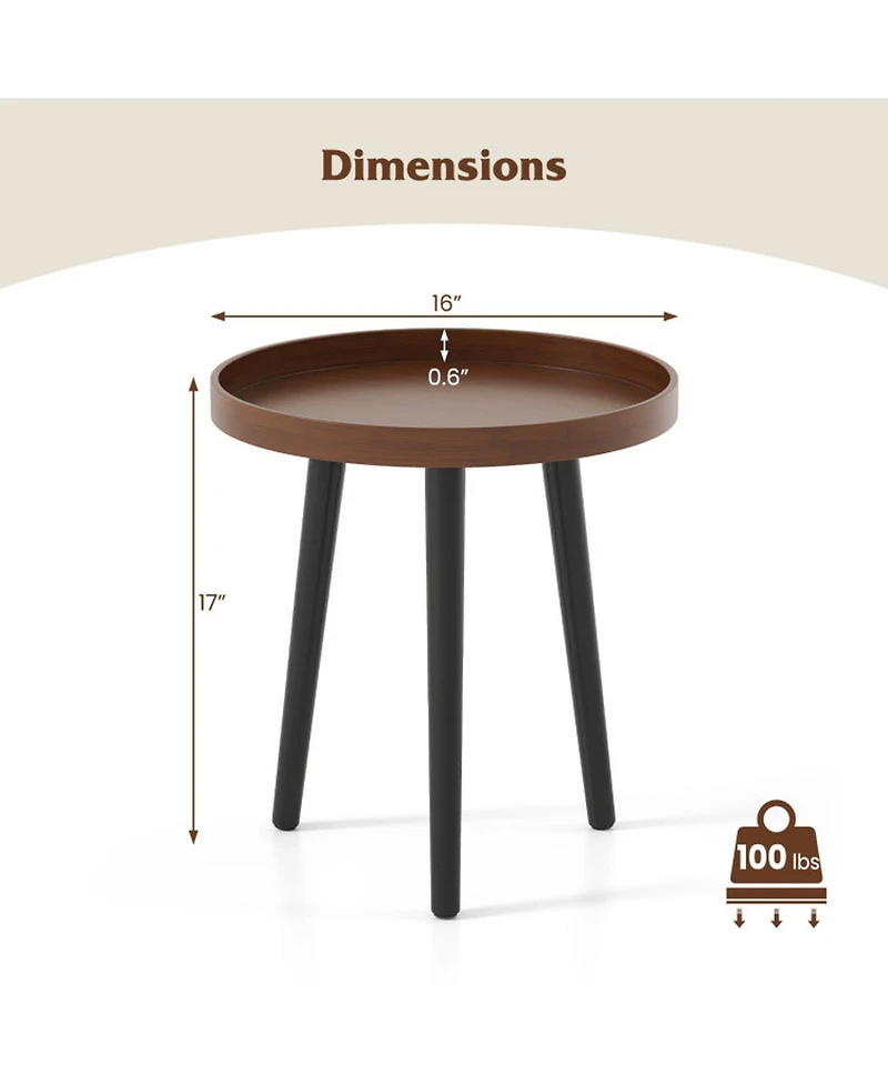 Sugift Mid-Century Round Side Table with Removable Wooden Tray Top and Bamboo Legs
