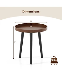 Sugift Mid-Century Round Side Table with Removable Wooden Tray Top and Bamboo Legs