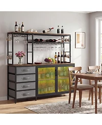 Sugift 55 Inch Bar Sideboard Cabinet with Rgb Led Lights Power Outlets and Wine Racks
