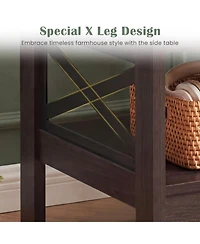 Sugift 2-Tier Square Side Table with Farmhouse X-Frame Legs and Bottom Storage Shelf