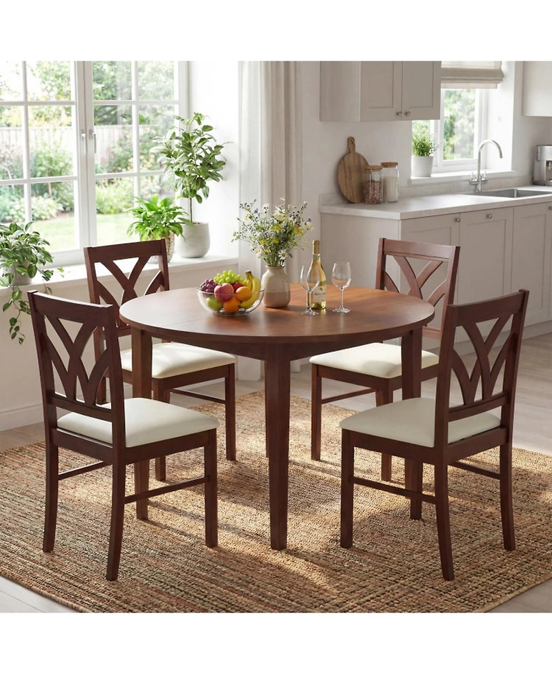 Sugift Upholstered Wooden Dining Chairs Set of 2 with Patterned Hollow Backrest and Soft Padded Seats