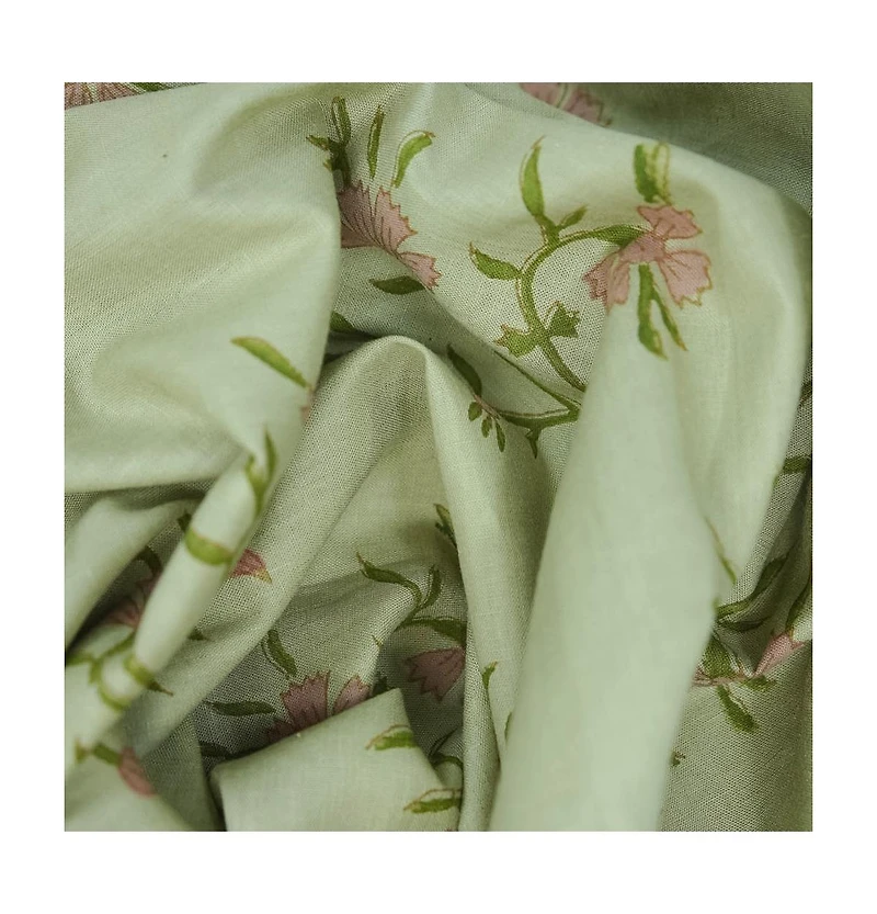 Fabdivine Handcrafted Floral Block Print Viscose Linen Curtains Panel