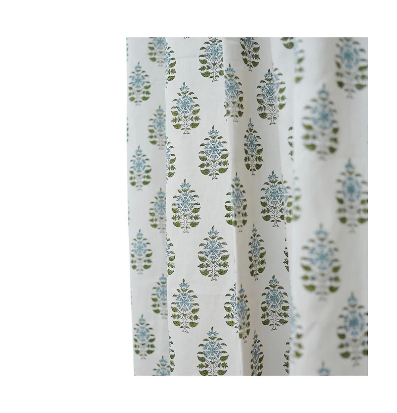 Fabdivine Floral Block Print Linen Curtain Handmade Boho Window Panel