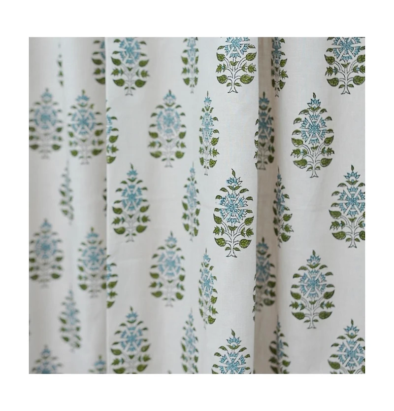 Fabdivine Floral Block Print Linen Curtain Handmade Boho Window Panel