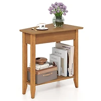 Sugift 2-Tier Wedge Narrow End Table with Storage Shelf and Solid Wood Legs