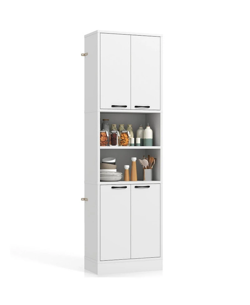 Sugift 75 Inch Freestanding Kitchen Pantry Cabinet Tall Cupboard with 4 Doors and Shelves