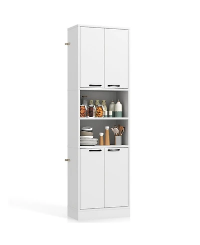Sugift 75 Inch Freestanding Kitchen Pantry Cabinet Tall Cupboard with 4 Doors and Shelves