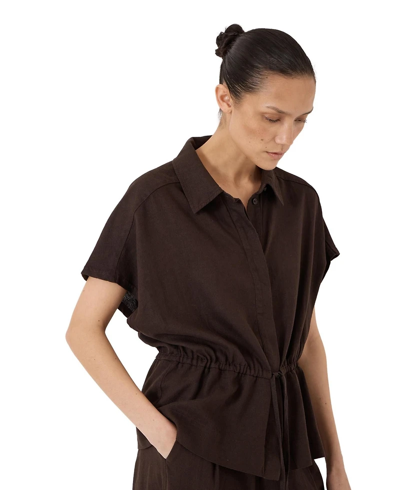 Hush Women's Mirai Linen-Blend Short-Sleeve Button-Up Shirt