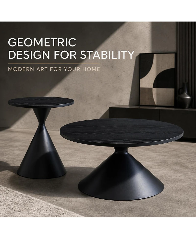 Streamdale Furniture 2-Piece Round Coffee Table Set with Patterned Top and Steel Base