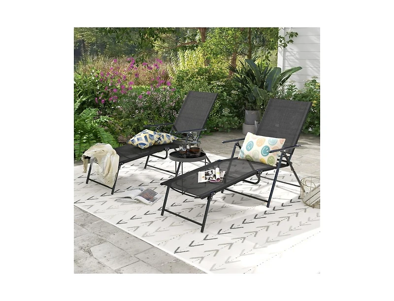 Boyel Living 2 Piece Patio Folding Chaise Lounge Chairs Recliner with 6-Level Backrest