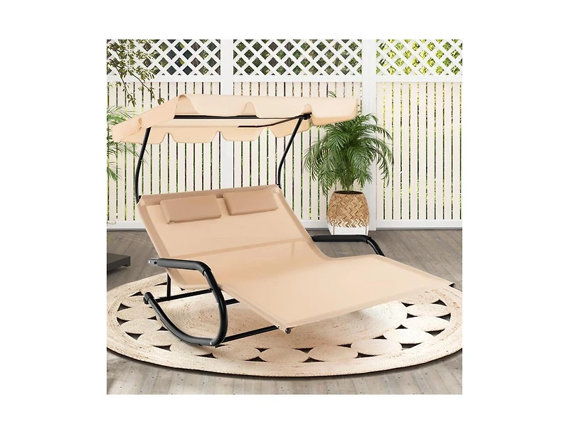 Boyel Living Outdoor 2 Persons Rocking Chaise Lounge with Canopy and Wheels