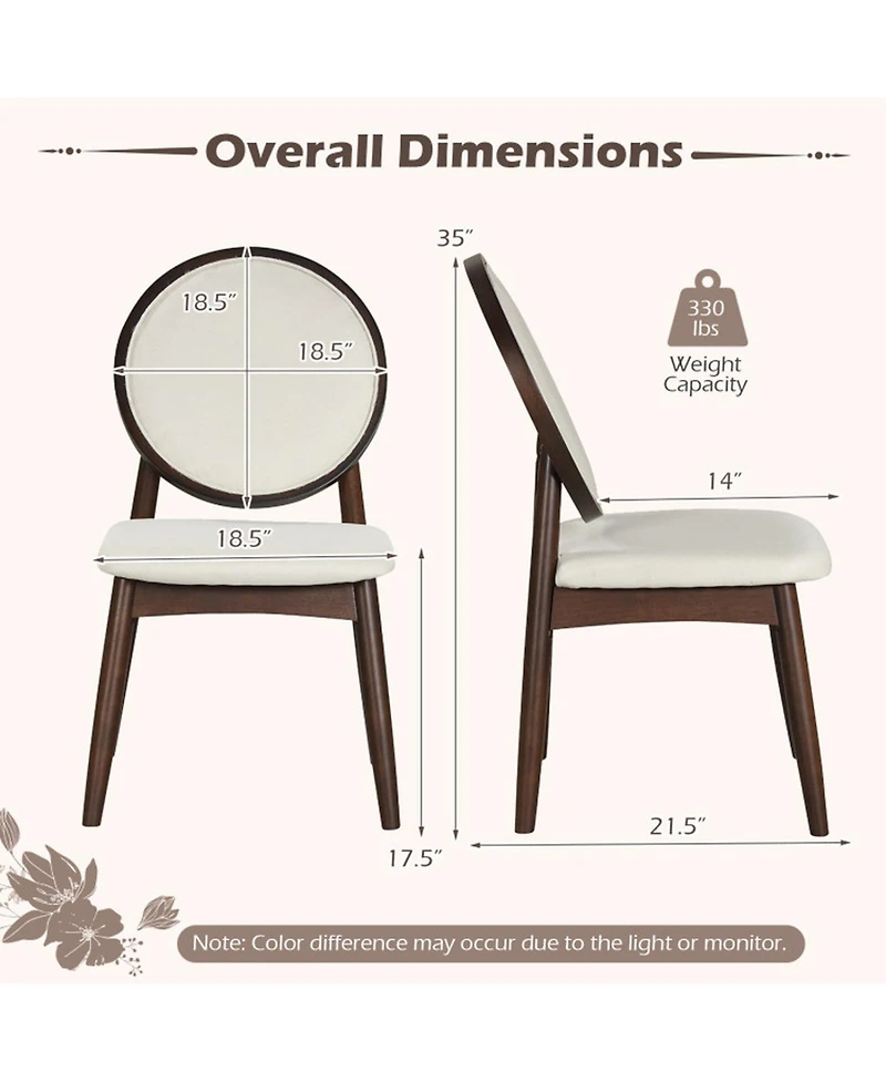 Sugift Upholstered Dining Chairs Set of 2 with Padded Linen Seat and Solid Rubber Wood Frame