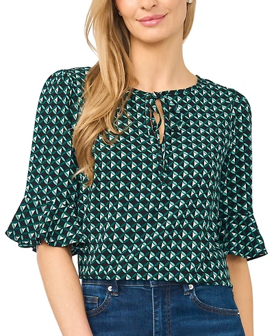CeCe Women's Split-Tie-Neck 3/4-Sleeve Ruffle-Cuff Blouse