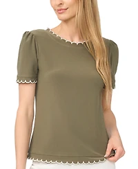 CeCe Women's Puff Sleeve Scalloped Blouse