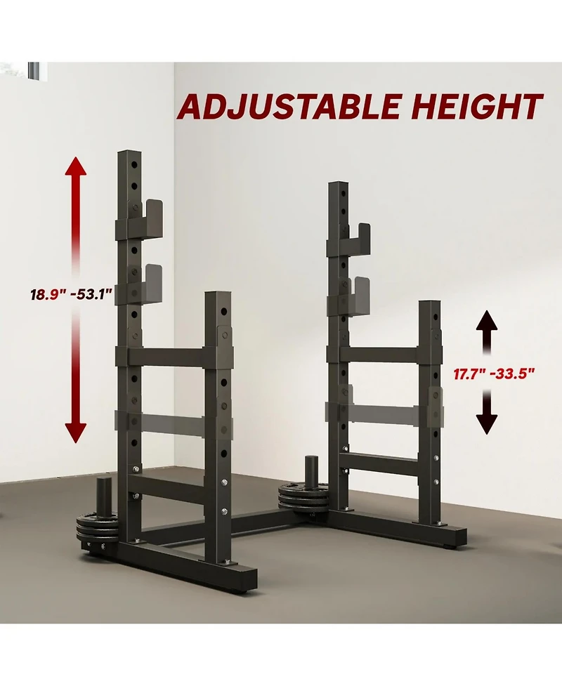 Sevorley Adjustable Squat Rack Stand with Dual Barbell Holders, Safety Spotters, Plate Storage, Heavy-Duty Steel Frame