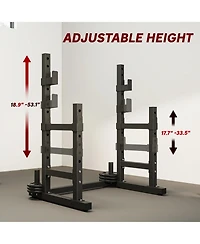 Sevorley Adjustable Squat Rack Stand with Dual Barbell Holders, Safety Spotters, Plate Storage, Heavy-Duty Steel Frame