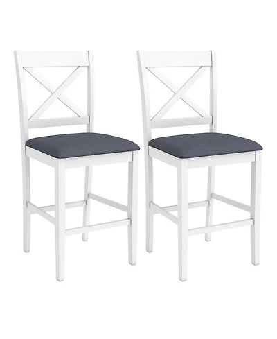 Sugift X-Back Bar Stools Set of 2 Counter Height Seats with Upholstered Linen Cushions