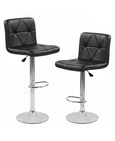 Sugift Adjustable Swivel Bar Stools Set of 2 with Diamond Quilted Faux Leather Seat and Footrest
