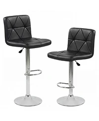 Sugift Adjustable Swivel Bar Stools Set of 2 with Diamond Quilted Faux Leather Seat and Footrest