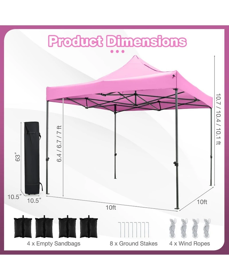 Sugift 10 x 10 feet Outdoor Pop Up Canopy Gazebo Shelter with Wheeled Storage Bag