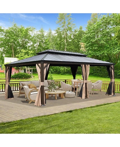 Asagikoiai 14 x 22 Feet Hardtop Gazebo, Metal Patio Gazebo Canopy with Curtains and Netting