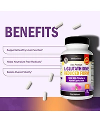 BioSchwartz Reduced Glutathione 500 Milligram with Alpha Lipoic Acid and Milk Thistle, 30 Capsules