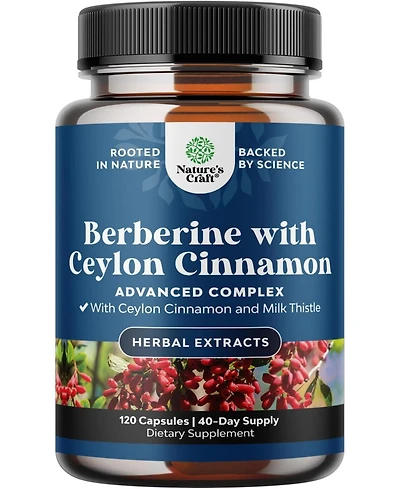 Nature's Craft Balancing Berberine Plus Complex, Antioxidant Berberine Plus Ceylon Cinnamon, Heart Health and Sugar Support, 120 Count