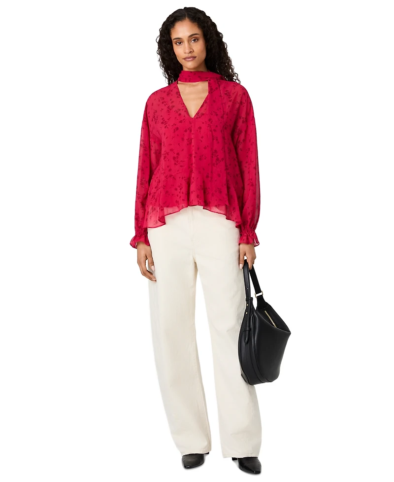 French Connection Women's Marina Long-Sleeve V-Neck Chiffon Top