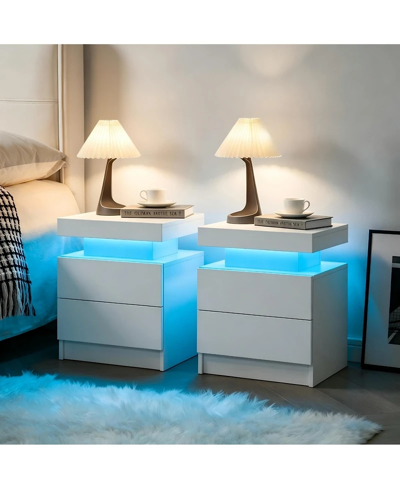 Flynama Set of 2 Led Nightstands with Drawers