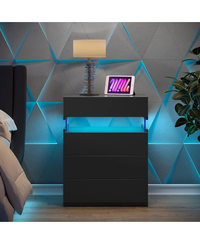 Flynama 4-Drawer Led Nightstand with Rgb Lights