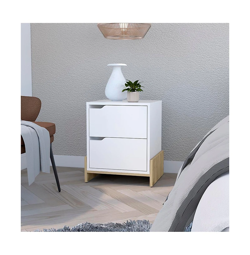 Flynama Macadamia 2-Drawer Nightstand with Sturdy Base