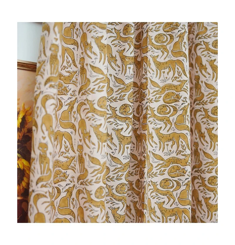 Fabdivine Gheravan Mustard Boho Animal Block Print Linen Curtain