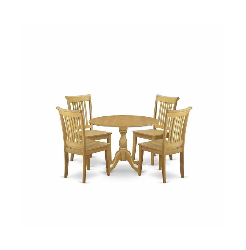 East West Furniture DMPO5-oak-w 5 Piece Wooden Dining Table Set - Oak Modern Dining Table and 4 Oak Wood Dining Chairs with Slatted Back