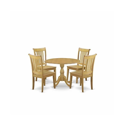 East West Furniture DMPO5-oak-w 5 Piece Wooden Dining Table Set - Oak Modern Dining Table and 4 Oak Wood Dining Chairs with Slatted Back