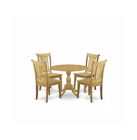 East West Furniture DMPO5-oak-w 5 Piece Wooden Dining Table Set - Oak Modern Dining Table and 4 Oak Wood Dining Chairs with Slatted Back