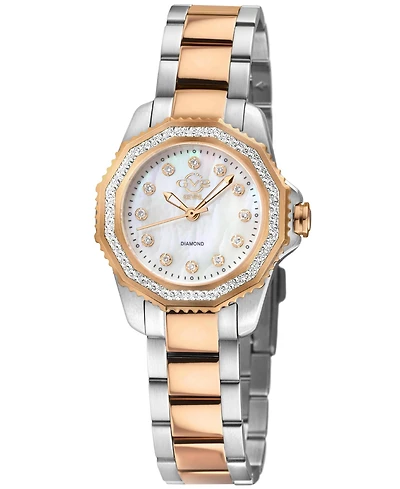 GV2 Women's Cortina Swiss Quartz Two tone Iprg/Ss Stainless Steel Bracelet Diamond Watch