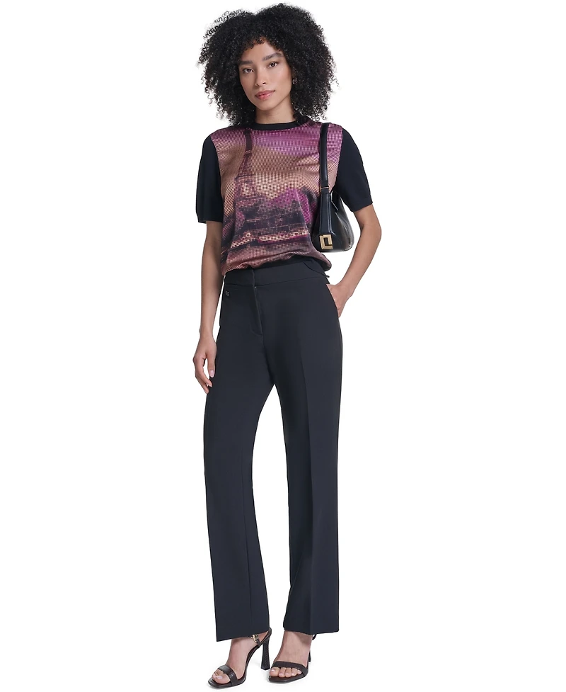 Karl Lagerfeld Paris Women's Graphic-Print Short-Sleeve Sweater