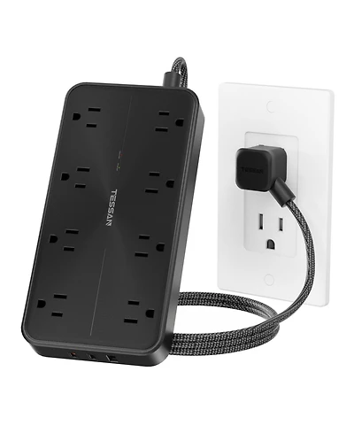 Tessan 11-in-1 Power Strip, 8 Ac Outlets + 3 Usb Ports, 20W Usb-c, 1050J Surge Protection, 6 ft Cord for Home and Office