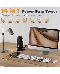 Tessan 14-in-1 Tower Power Strip, 11 Ac Outlets + 3 Usb Ports, 20W Usb-c, 1500J Surge Protection, 6 ft Cord for Home and Office