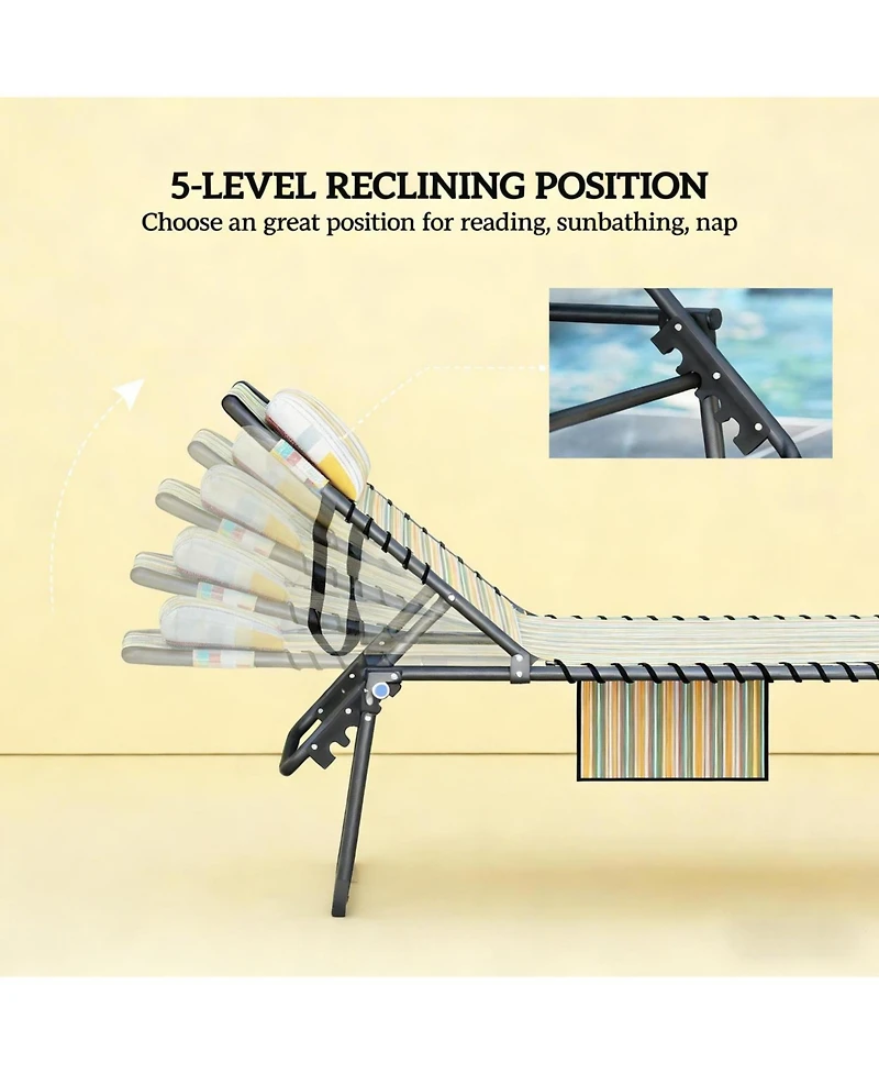 ECHTPeak 2 Piece Folding Chaise Lounge, with Face Hole, 5-Level Reclining Back, with Side Pocket and Headrest, for Beach, Yard, Patio
