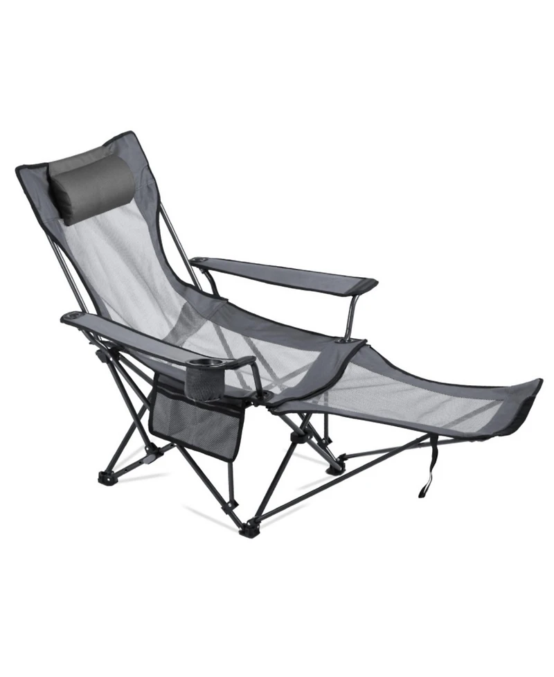 ECHTPeak 4 Adjustable Positions Portable Folding Lounger,Headrest and Foot Rest, Supports 220 lbs, Heavy Duty Camp Chairs for Patio