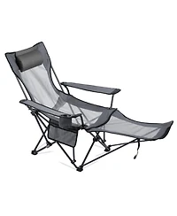 ECHTPeak 4 Adjustable Positions Portable Folding Lounger,Headrest and Foot Rest, Supports 220 lbs, Heavy Duty Camp Chairs for Patio