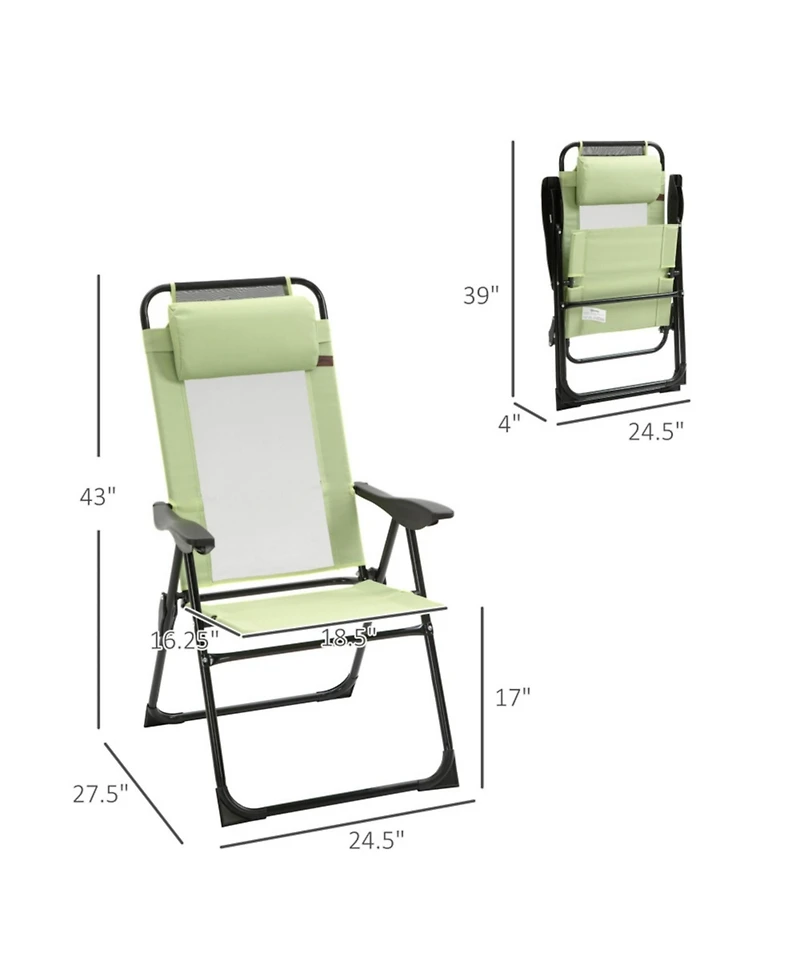 ECHTPeak Folding Patio Chairs Set of 2, Adjustable Sling Back, Camping Chair with Removable Headrest for Garden, Backyard