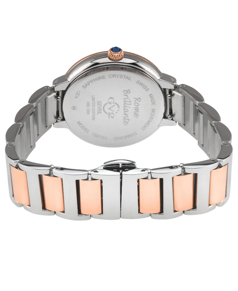 GV2 Women's Rome Brillante Swiss Quartz Two toned Ss/Iprg Stainless Steel Bracelet Diamond Watch
