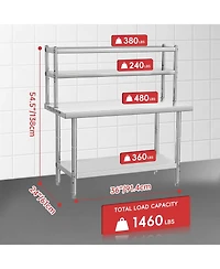 homfan Heavy Duty Stainless Steel Work Table with Overshelf - Commercial Prep plus Storage Shelf for Restaurant, Kitchen,