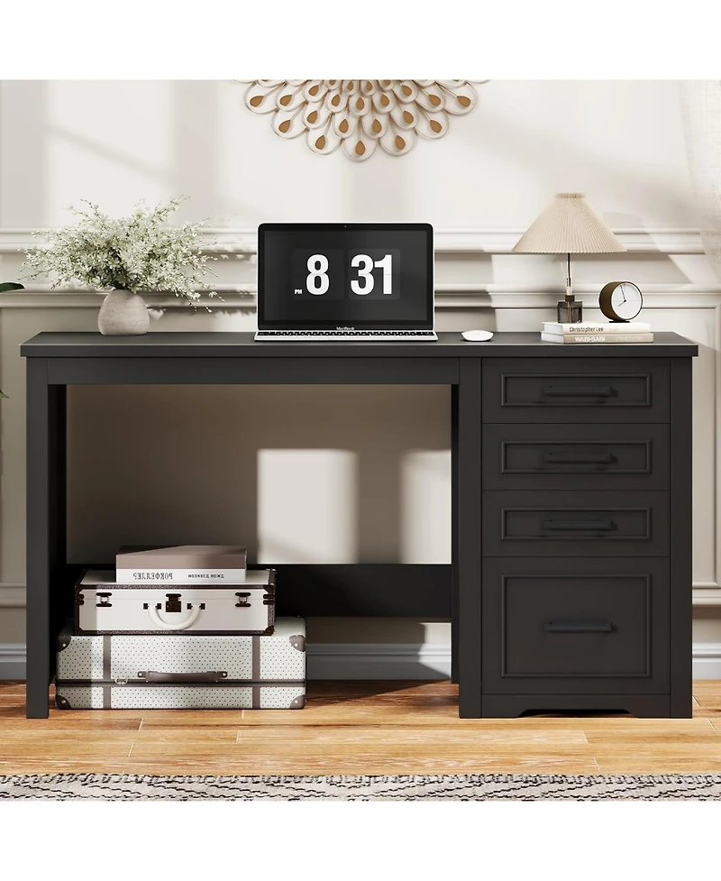 Vabches Farmhouse Executive Desk with Drawers and Charging Station for Home Office