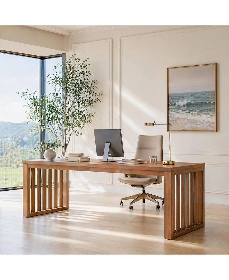 Tribesigns 78.7" Long Two Person Desk,Farmhouse Solid Wood Office Desk