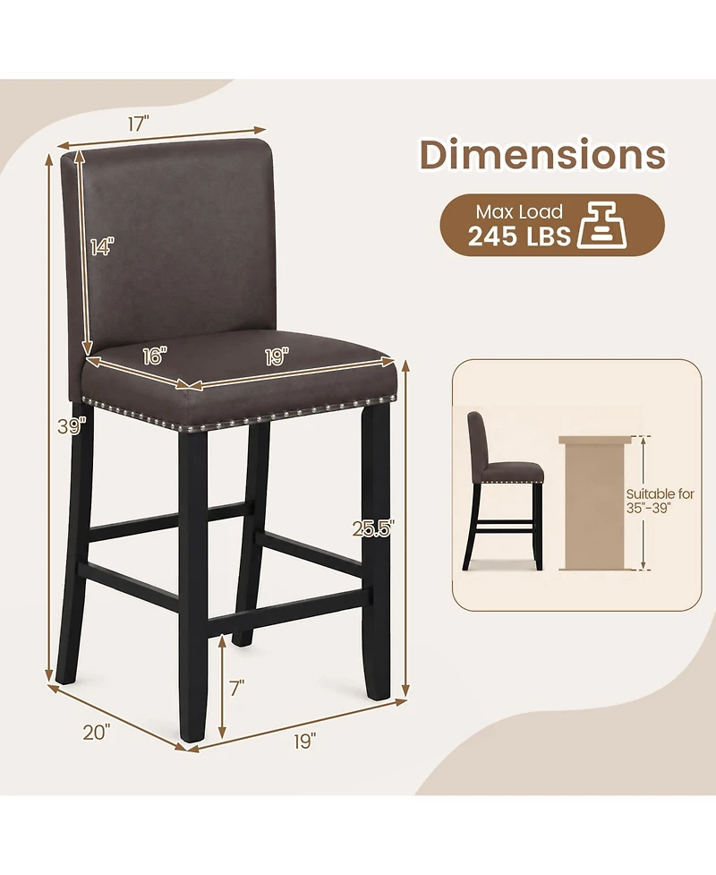 Gymax 2piece Upholstered Bar Stool 25.5'' Counter Height Pvc Leather Accent Bar Chairs