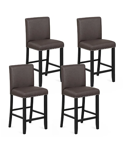 Gymax 4Piece Upholstered Bar Stool25.5'' Counter Height Pvc Leather Accent Bar Chairs